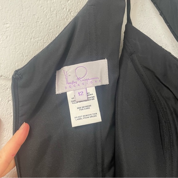 NWOT Hayley Paige Occasions Black Caviar Beaded Floral A Line Gown 52116 - Picture 10 of 15